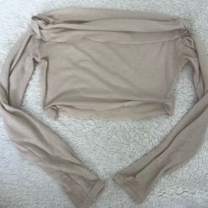 Beige Long Sleeve Crop Top